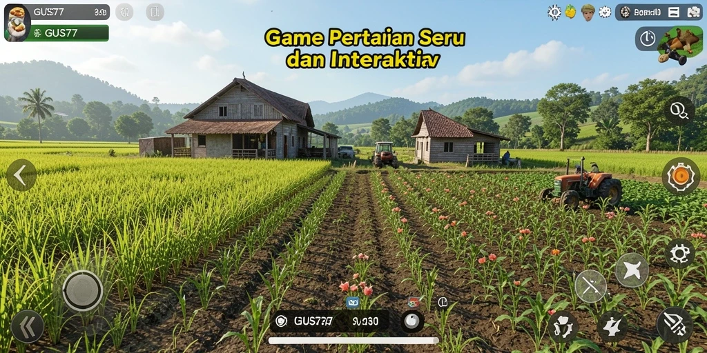 Tampilan GUS77 dengan lingkungan pertanian yang indah dan gameplay yang menarik.