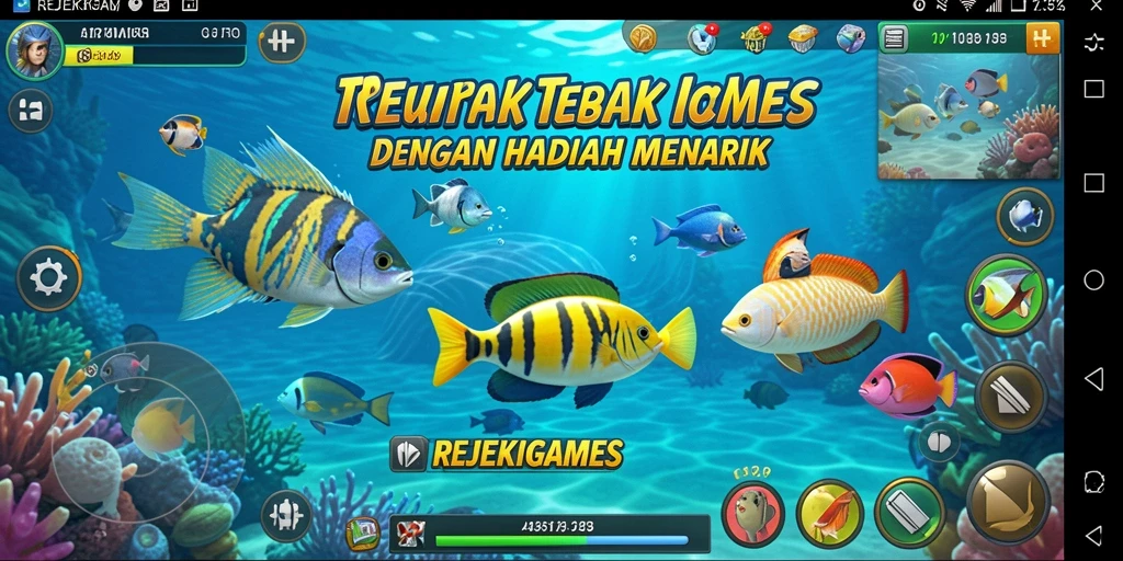 Screenshot menampilkan gameplay seru dari REJEKIGAMES saat menembak ikan.