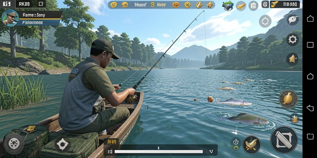 Screenshot utama RK88 menampilkan gameplay seru dalam menangkap ikan.