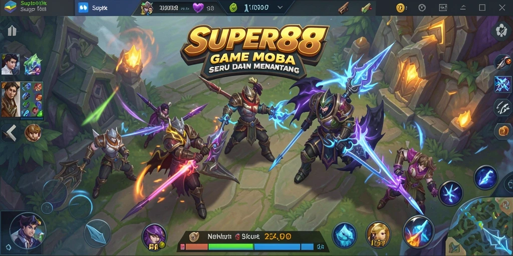 Tampilan gameplay SUPER88 yang dinamis dan seru dalam pertarungan MOBA.
