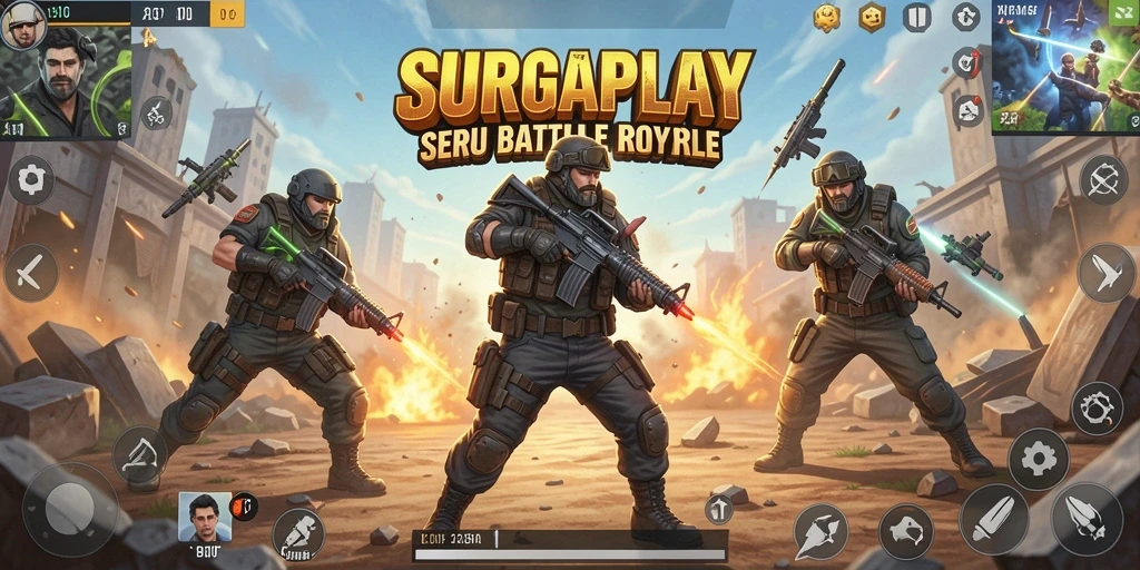 Screenshot gameplay SURGAPLAY dengan aksi pertempuran yang seru.