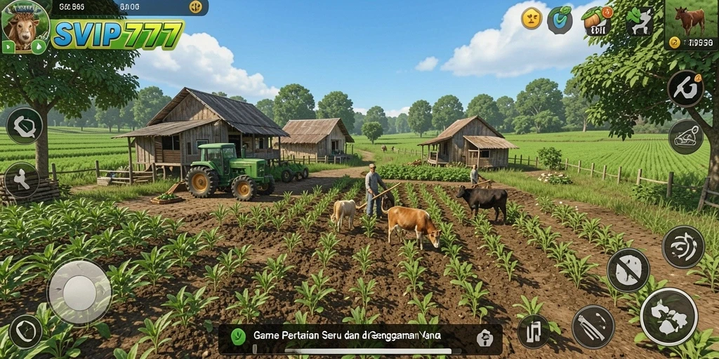Tampilan gameplay SVIP777 dengan aktivitas bertani yang menarik.