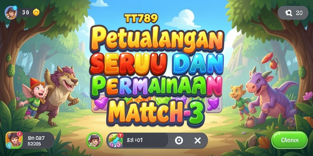 Screenshot TT789 menunjukkan gameplay Match-3 yang penuh warna dan menarik.